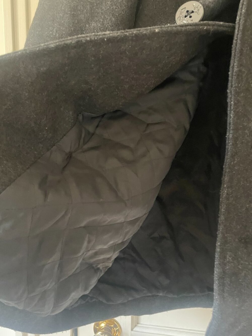 Old Navy Charcoal Double-Breasted Peacoat Size M Wool Blend Quilted Liner - Picture 9 of 9